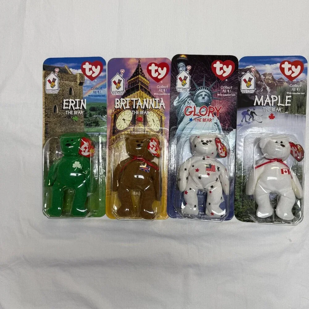 McDonald's Ty Beanie Babies‎ 1999 Bears Set of 4 NIB Erin Glory Britannia Maple
